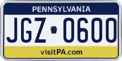 PA license plate JGZ0600
