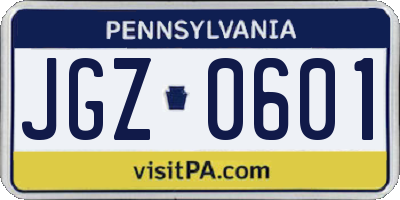 PA license plate JGZ0601
