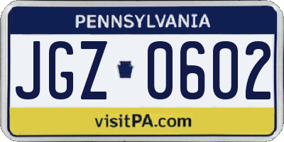 PA license plate JGZ0602