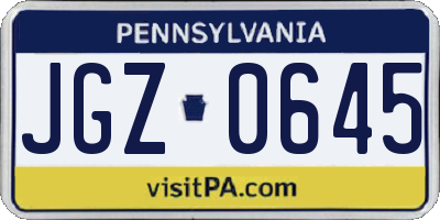 PA license plate JGZ0645