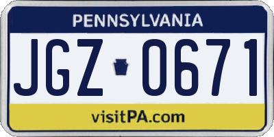 PA license plate JGZ0671