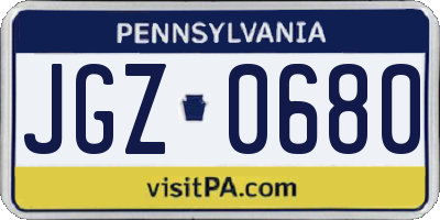 PA license plate JGZ0680