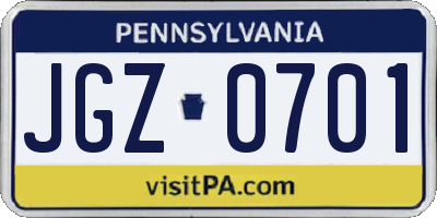 PA license plate JGZ0701