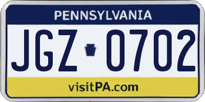 PA license plate JGZ0702