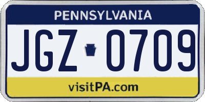 PA license plate JGZ0709