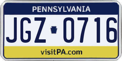 PA license plate JGZ0716