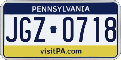 PA license plate JGZ0718