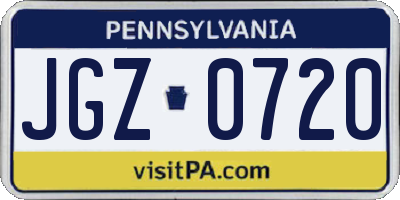 PA license plate JGZ0720