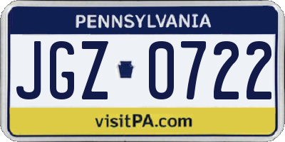 PA license plate JGZ0722