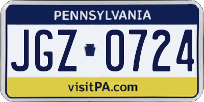 PA license plate JGZ0724