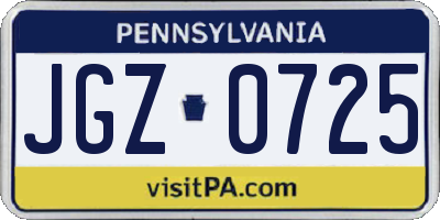 PA license plate JGZ0725