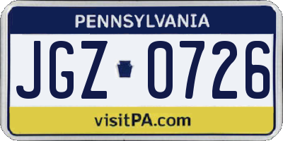 PA license plate JGZ0726