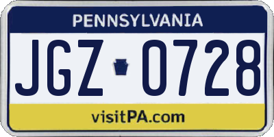 PA license plate JGZ0728