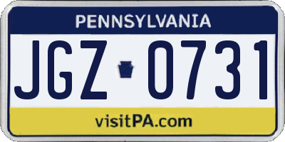 PA license plate JGZ0731