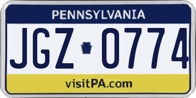 PA license plate JGZ0774