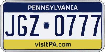 PA license plate JGZ0777