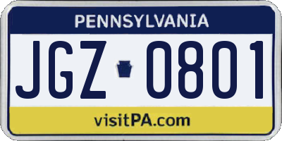 PA license plate JGZ0801
