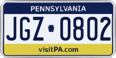 PA license plate JGZ0802