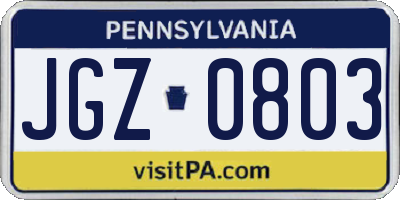 PA license plate JGZ0803
