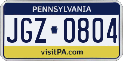 PA license plate JGZ0804