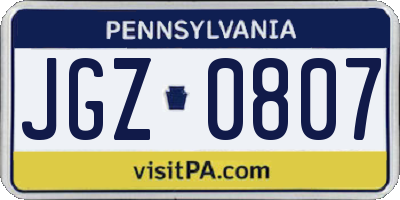 PA license plate JGZ0807