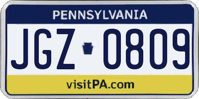 PA license plate JGZ0809
