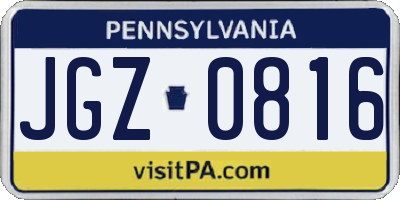 PA license plate JGZ0816