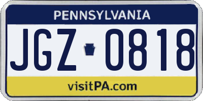 PA license plate JGZ0818