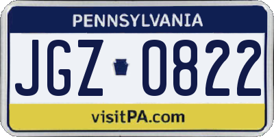 PA license plate JGZ0822