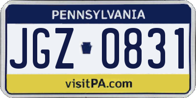 PA license plate JGZ0831