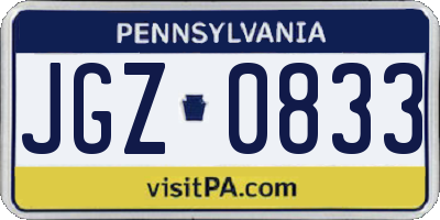 PA license plate JGZ0833