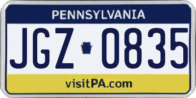 PA license plate JGZ0835