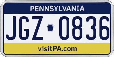 PA license plate JGZ0836