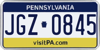 PA license plate JGZ0845