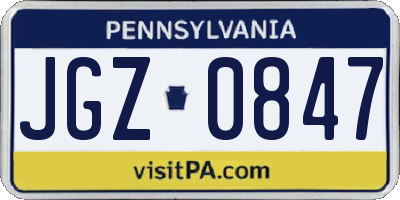PA license plate JGZ0847