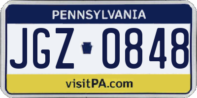 PA license plate JGZ0848
