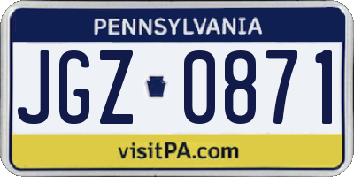 PA license plate JGZ0871