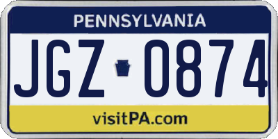 PA license plate JGZ0874