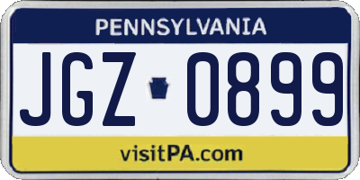 PA license plate JGZ0899