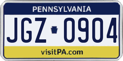 PA license plate JGZ0904