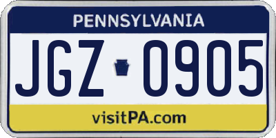 PA license plate JGZ0905