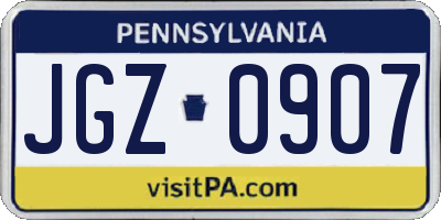 PA license plate JGZ0907