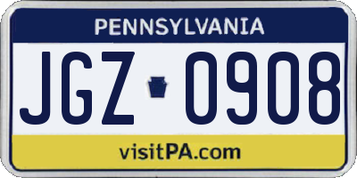 PA license plate JGZ0908