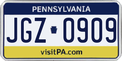 PA license plate JGZ0909