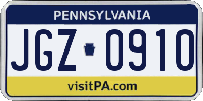 PA license plate JGZ0910