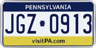 PA license plate JGZ0913