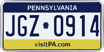 PA license plate JGZ0914