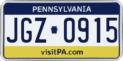 PA license plate JGZ0915
