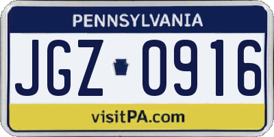 PA license plate JGZ0916