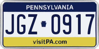 PA license plate JGZ0917